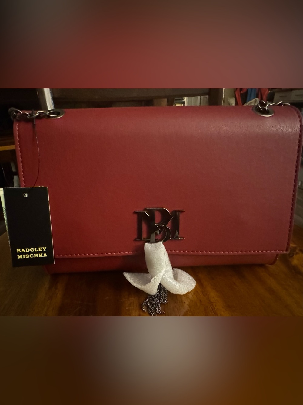 Badgley Mischka Burgundy Chain Strap Crossbody Bag